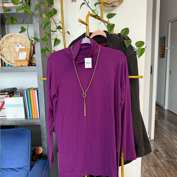 J.Jill NEW Luxe Supima® Everyday Turtleneck Tunic, Sugar Beet, NWT(S Tall) - Picture 3 of 6
